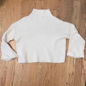 Anthropologie Moth Off White Mohair Alpaca Blend Mock neck Crop Boxy Sweater S